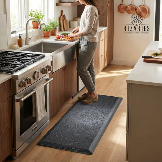 Black Classic Embossed Kitchen Mat