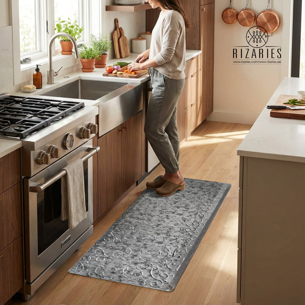 Grey Royale Embossed Kitchen Mat