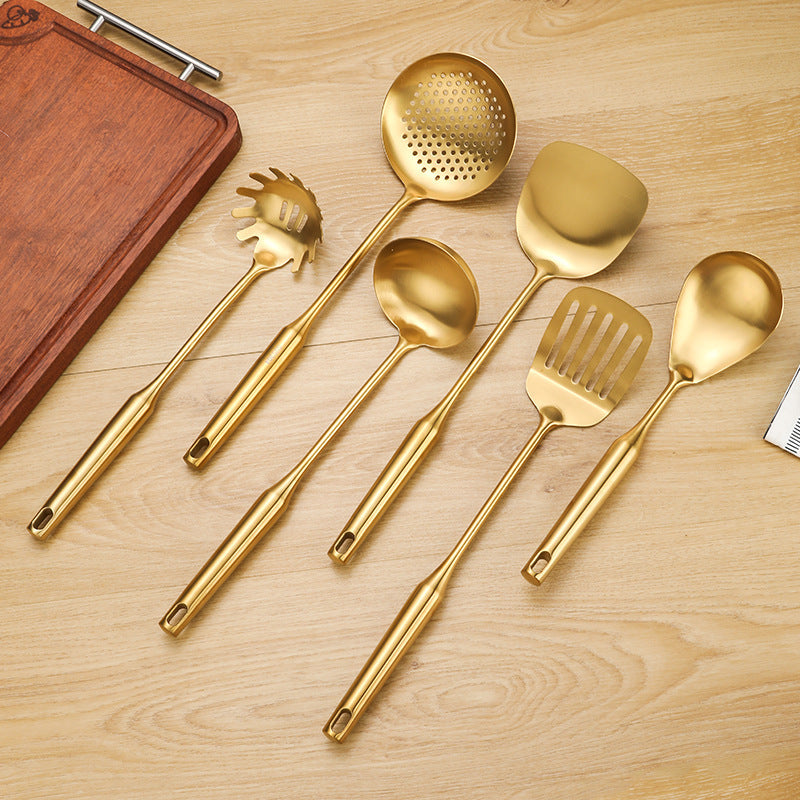 Gold Utensil Set with Stand (6 Pieces Set)
