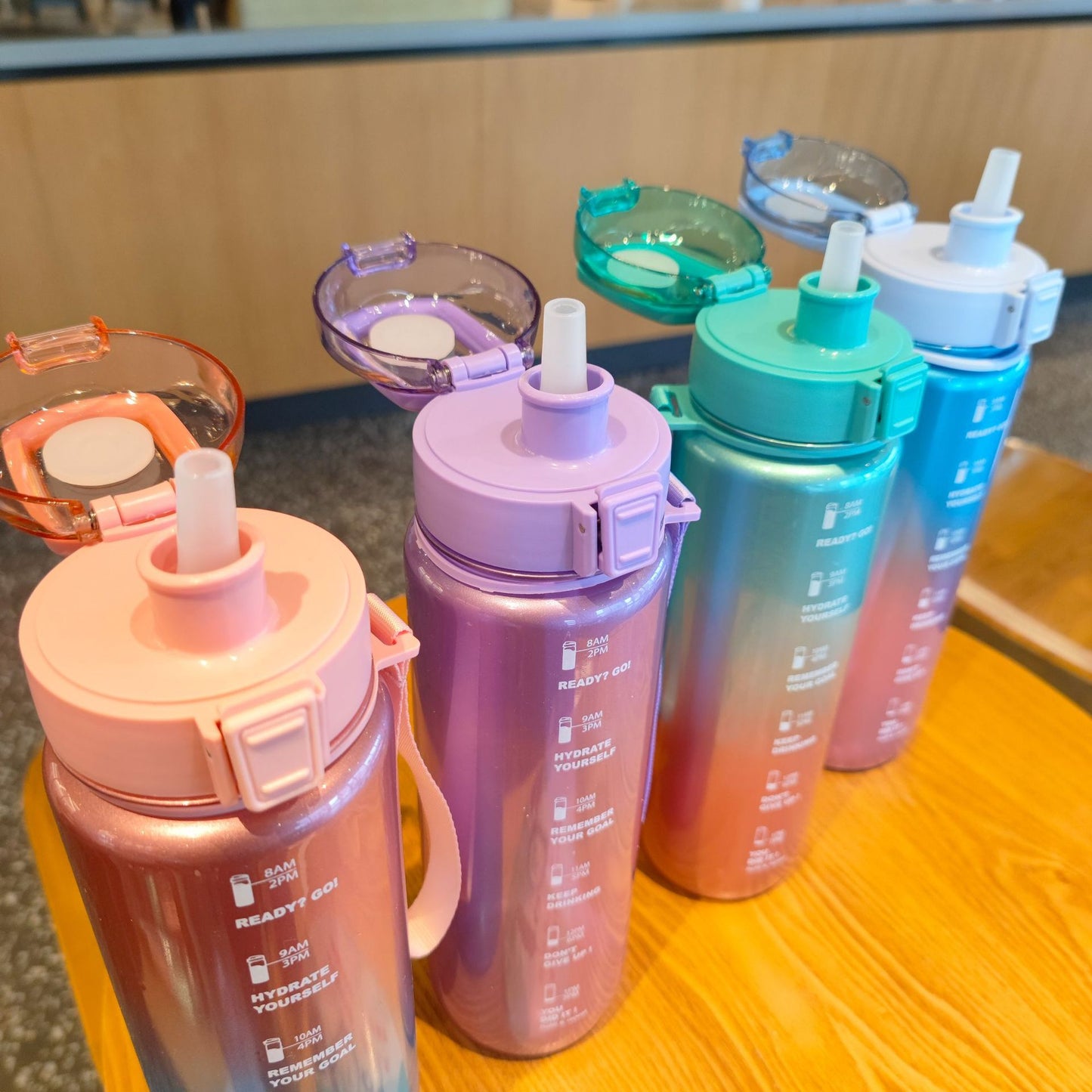Blue Pink Motivational Water Bottle with Time Marker 1000 ML