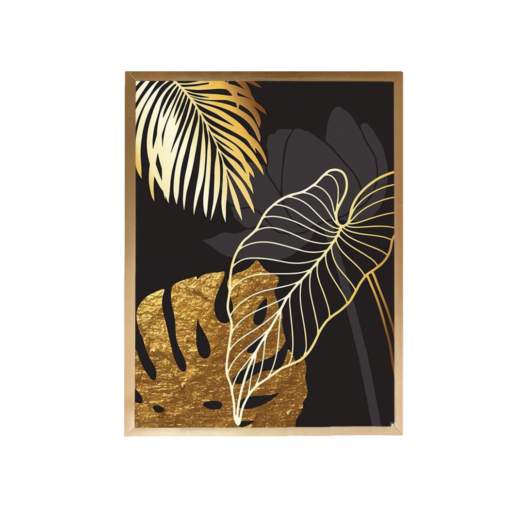 Gold Leaves on Black Canvas Painting 2
