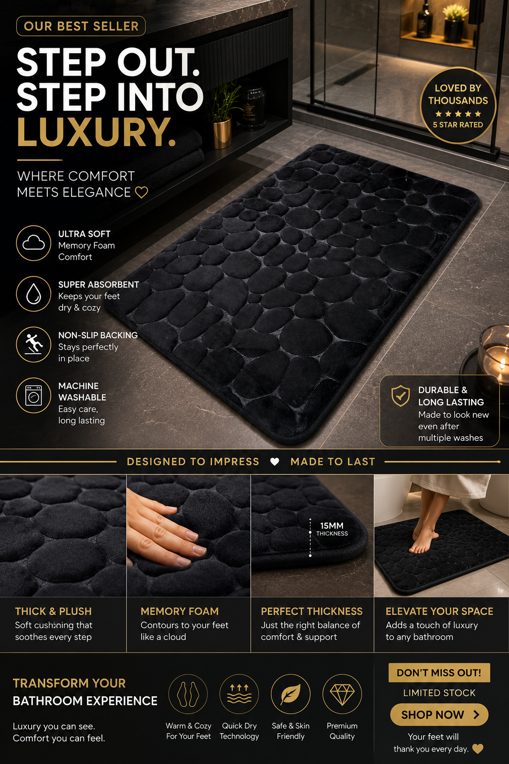 SuperSoft Memory Pebble Door/Bath Mat