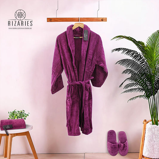 Set of 4 (Velour Bathrobe, Velour Slippers, Set of 2 Towels)