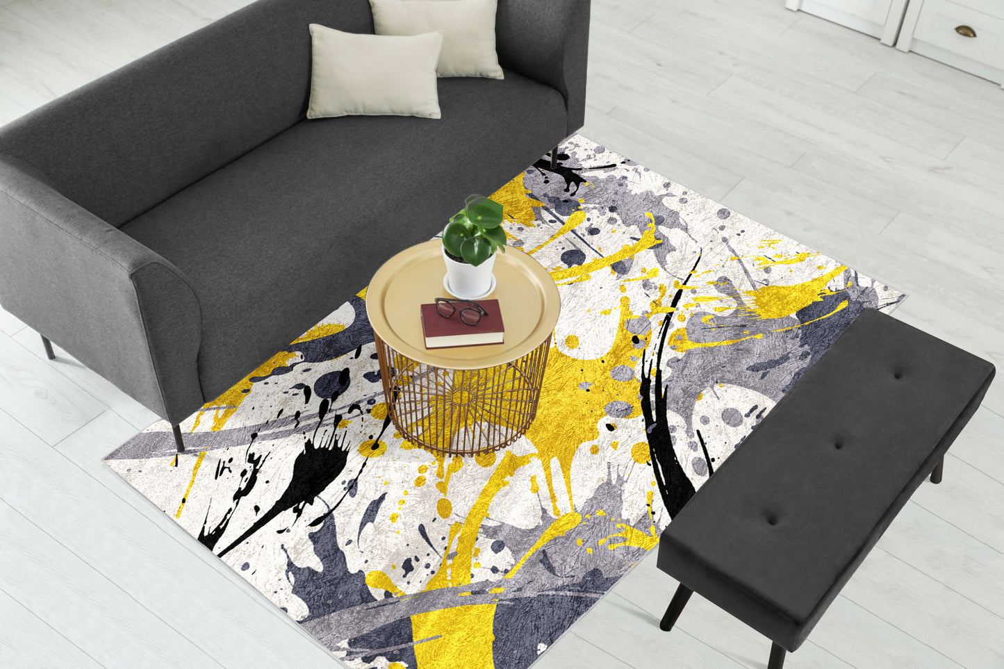 Yellow Grey Pattern Centerpiece (Rug)