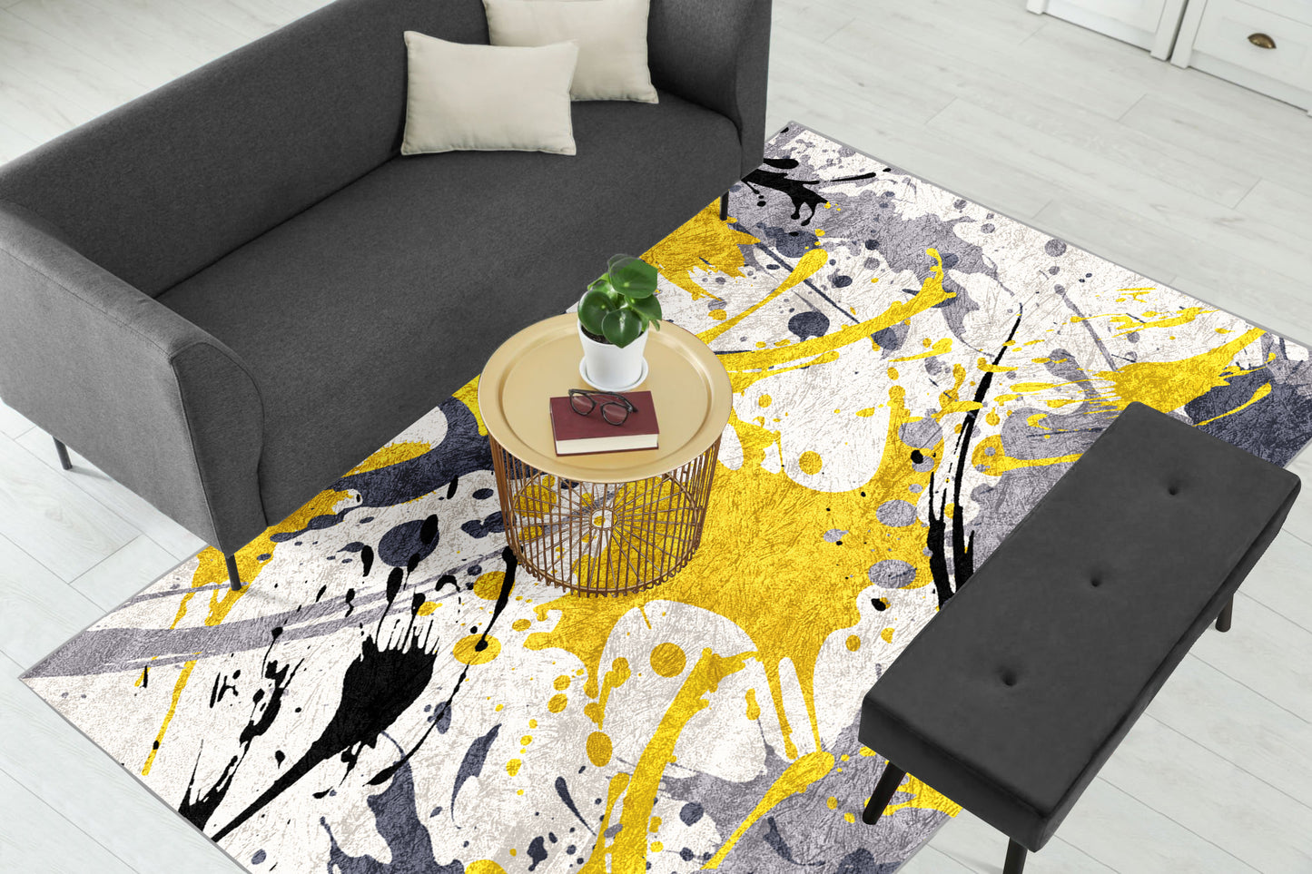 Yellow Grey Pattern Centerpiece (Rug)