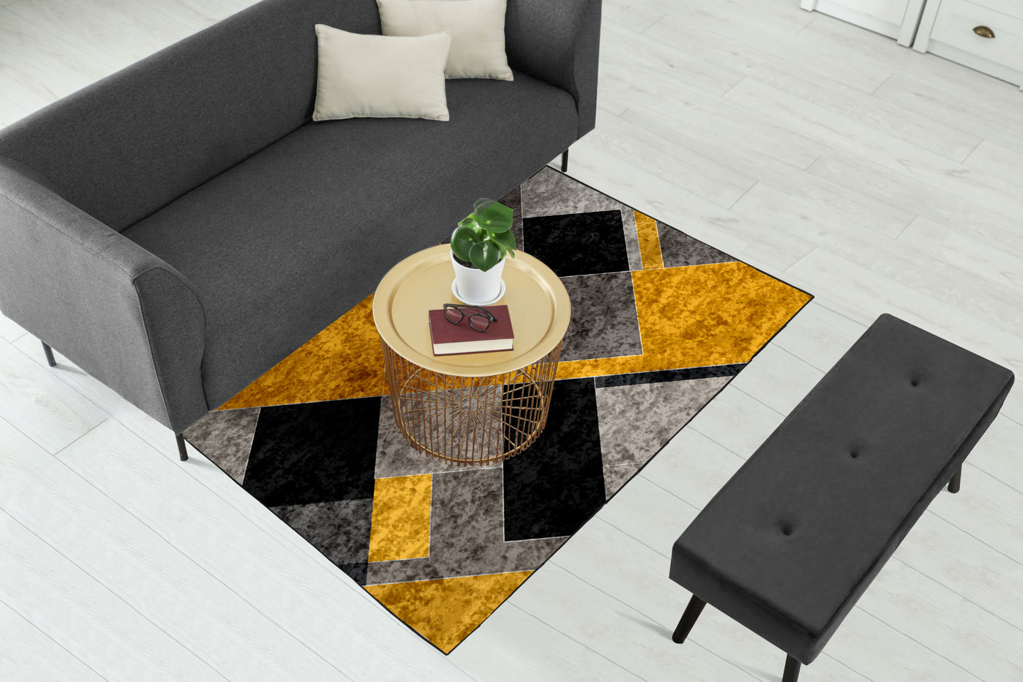 Yellow Black Geometric Centerpiece (Rug)