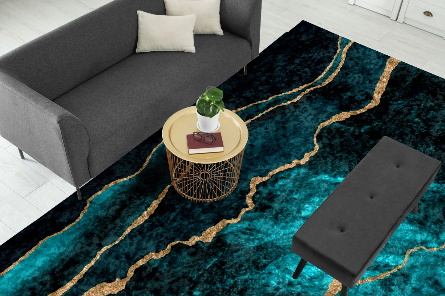 Teal Blue Gold Centerpiece (Rug)
