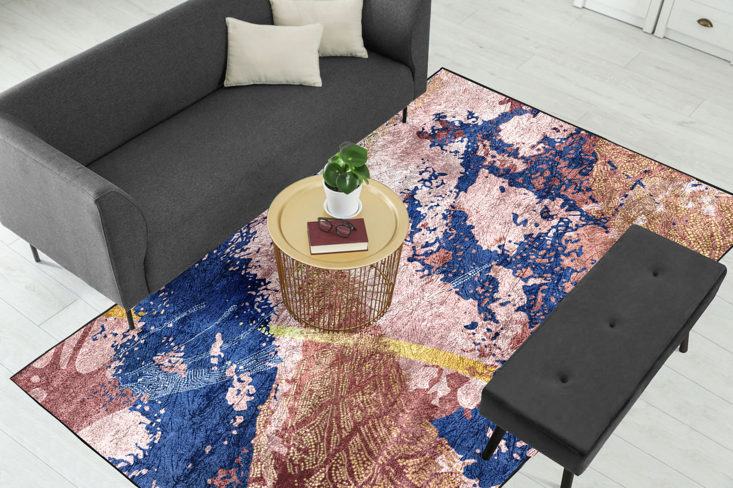 Pink Navy Gold Abstract Centerpiece (Rug)