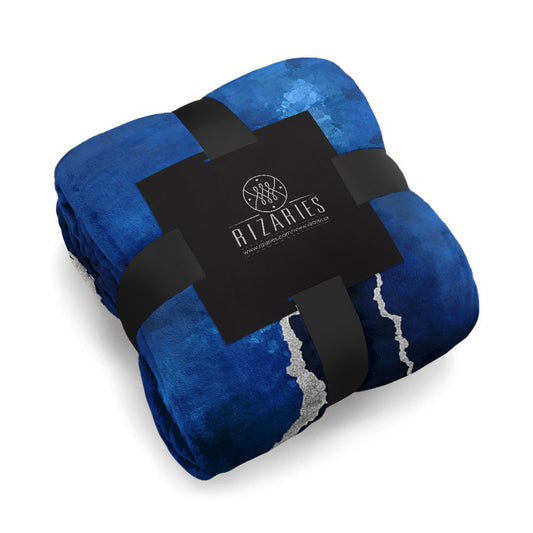 Soft Navy Silver Abstract Sofa Blanket Throw