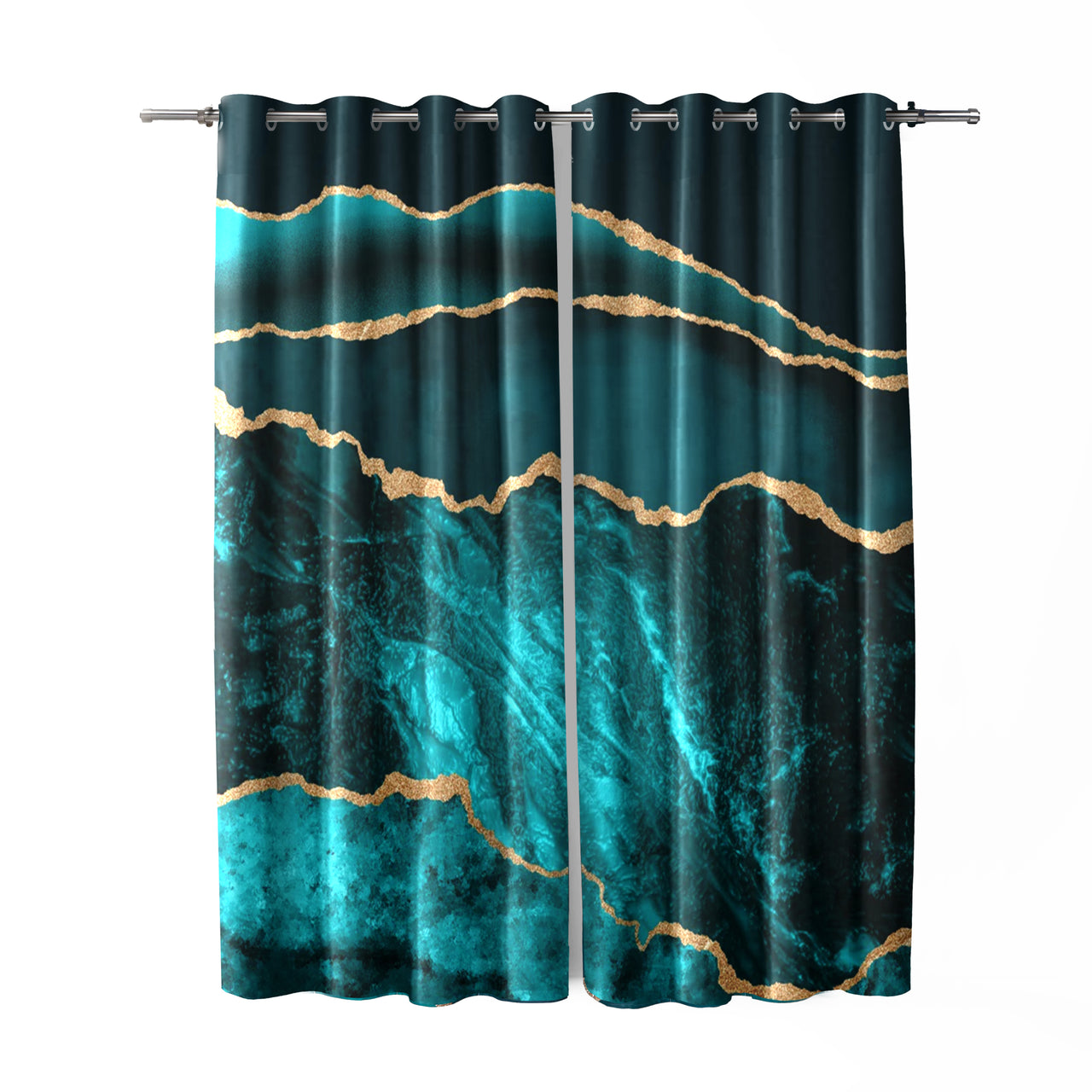 Teal Gold Abstract Curtains