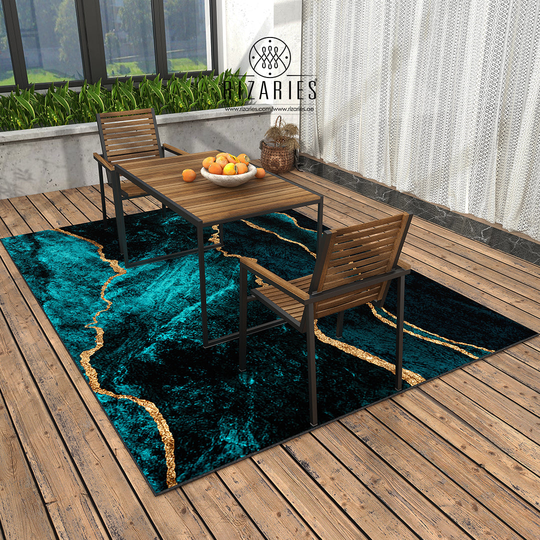 Teal Blue Gold Centerpiece (Rug)