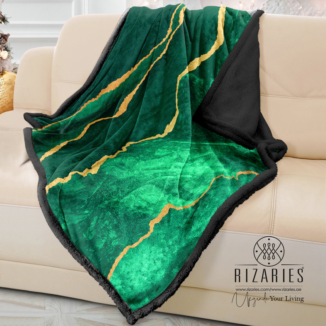 Soft Green & Gold Abstract Sofa Blanket Throw