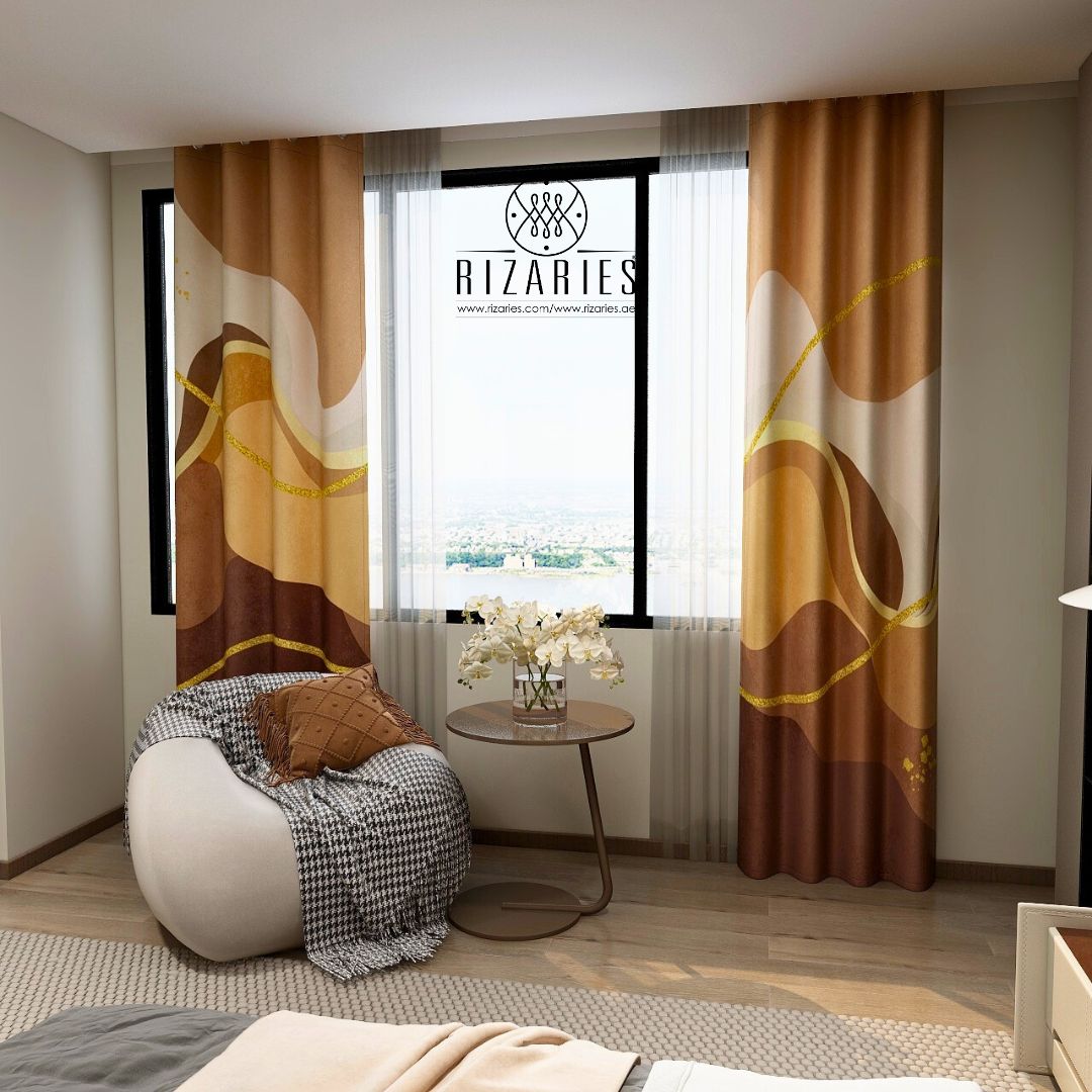 Beige Brown Wavy Curtains