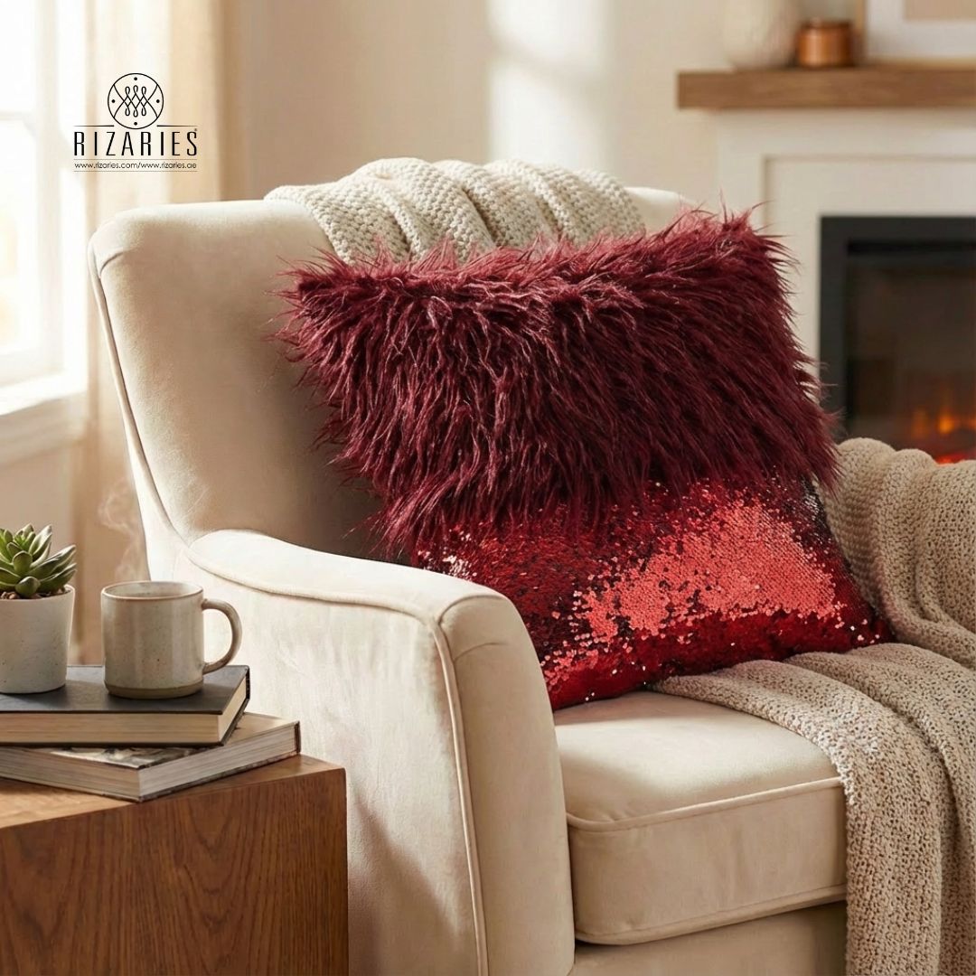 Monster fur & Sequence Burgundy Throw Pillow