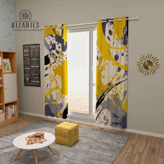 Yellow Grey Pattern Curtains