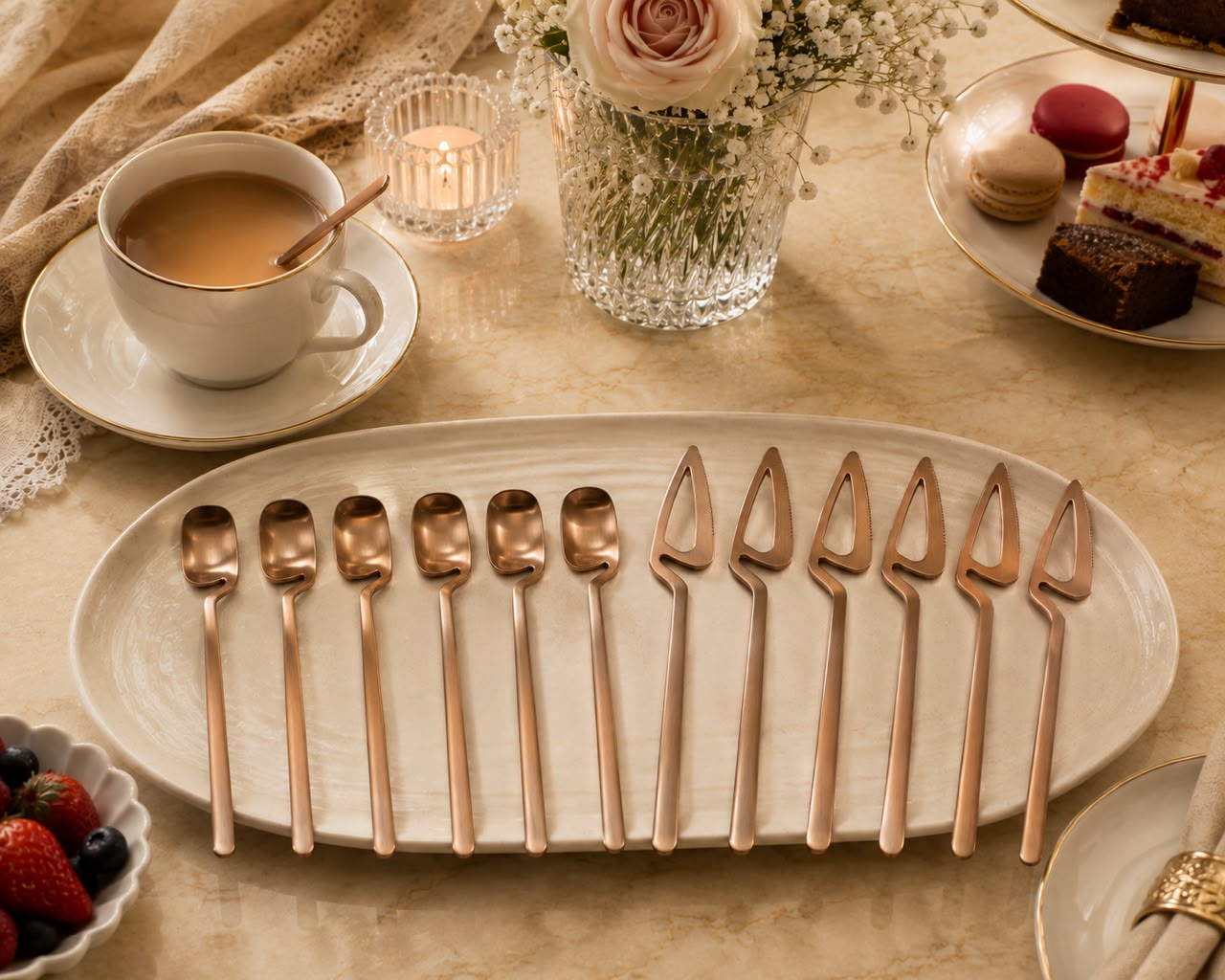 Rose Gold Tea Spoon & Butter Knife Set (12 Pieces)