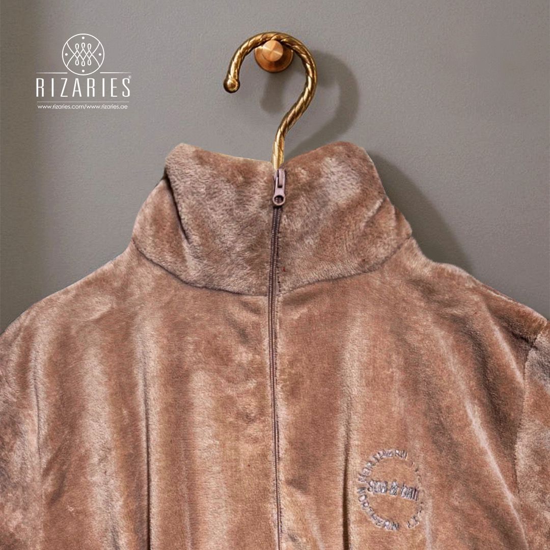 Soft Coral Fleece Zipper Bathrobe
