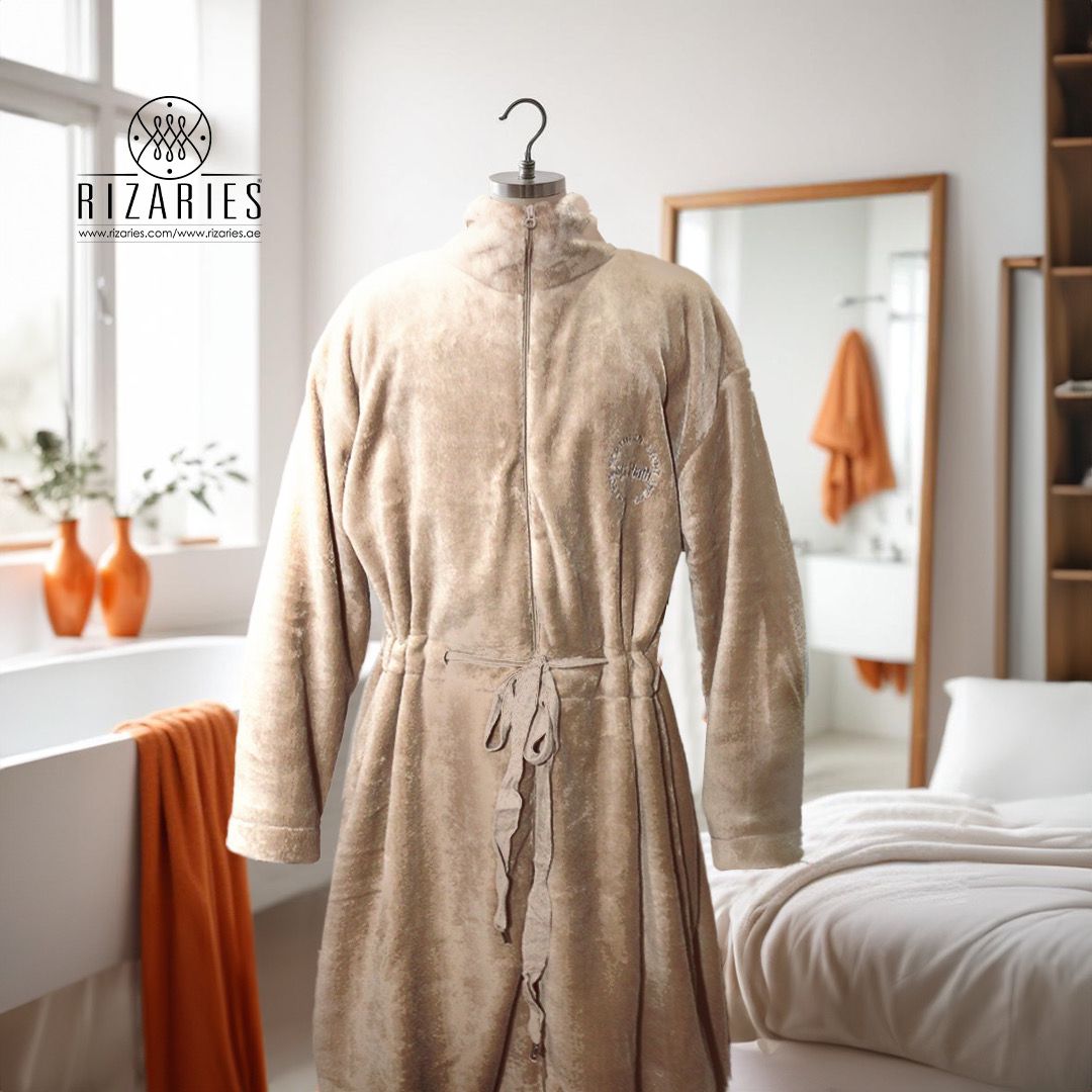 Soft Coral Fleece Zipper Bathrobe