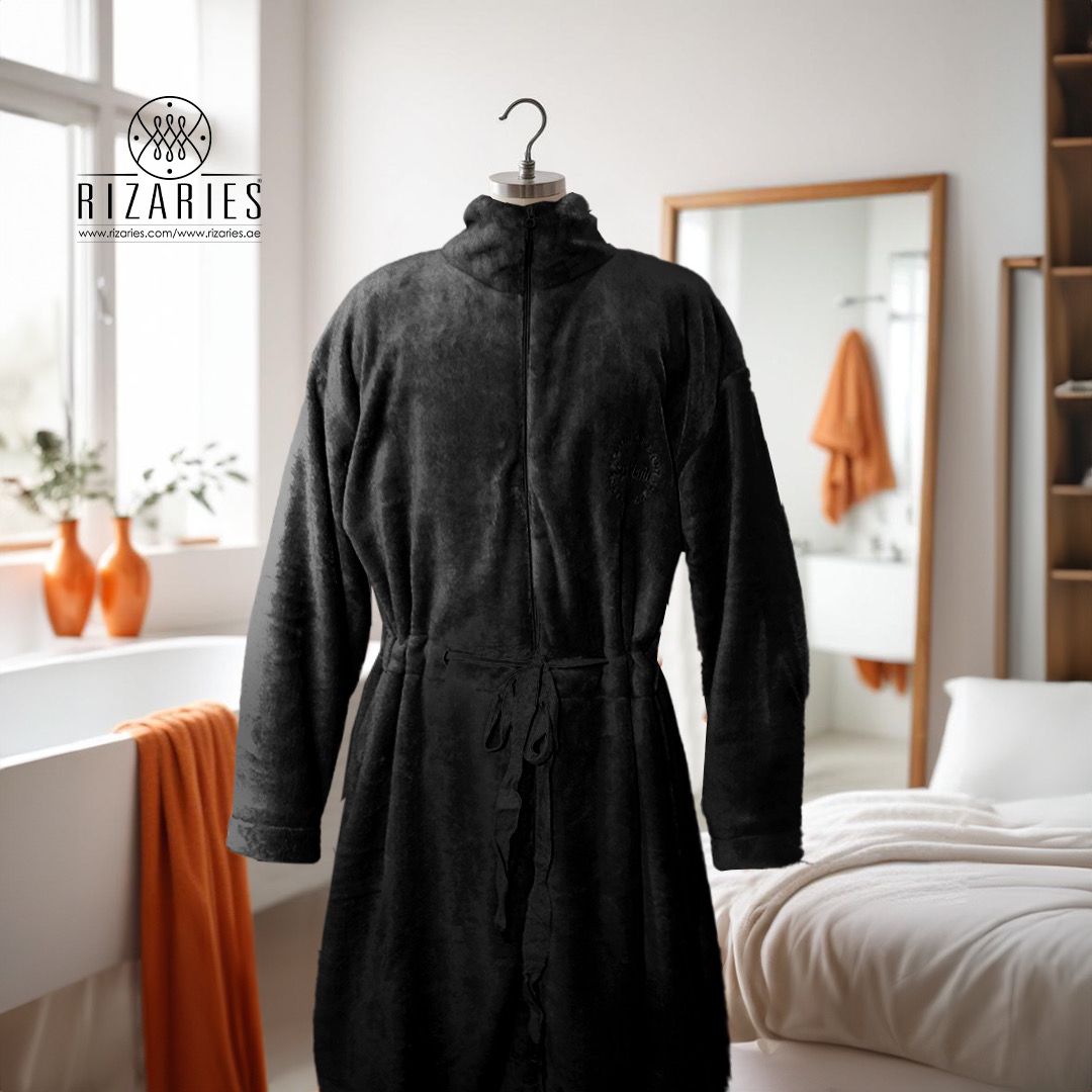 Soft Coral Fleece Zipper Bathrobe