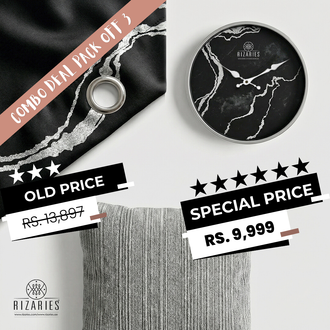 Black Silver Abstract Cozy Living Set
