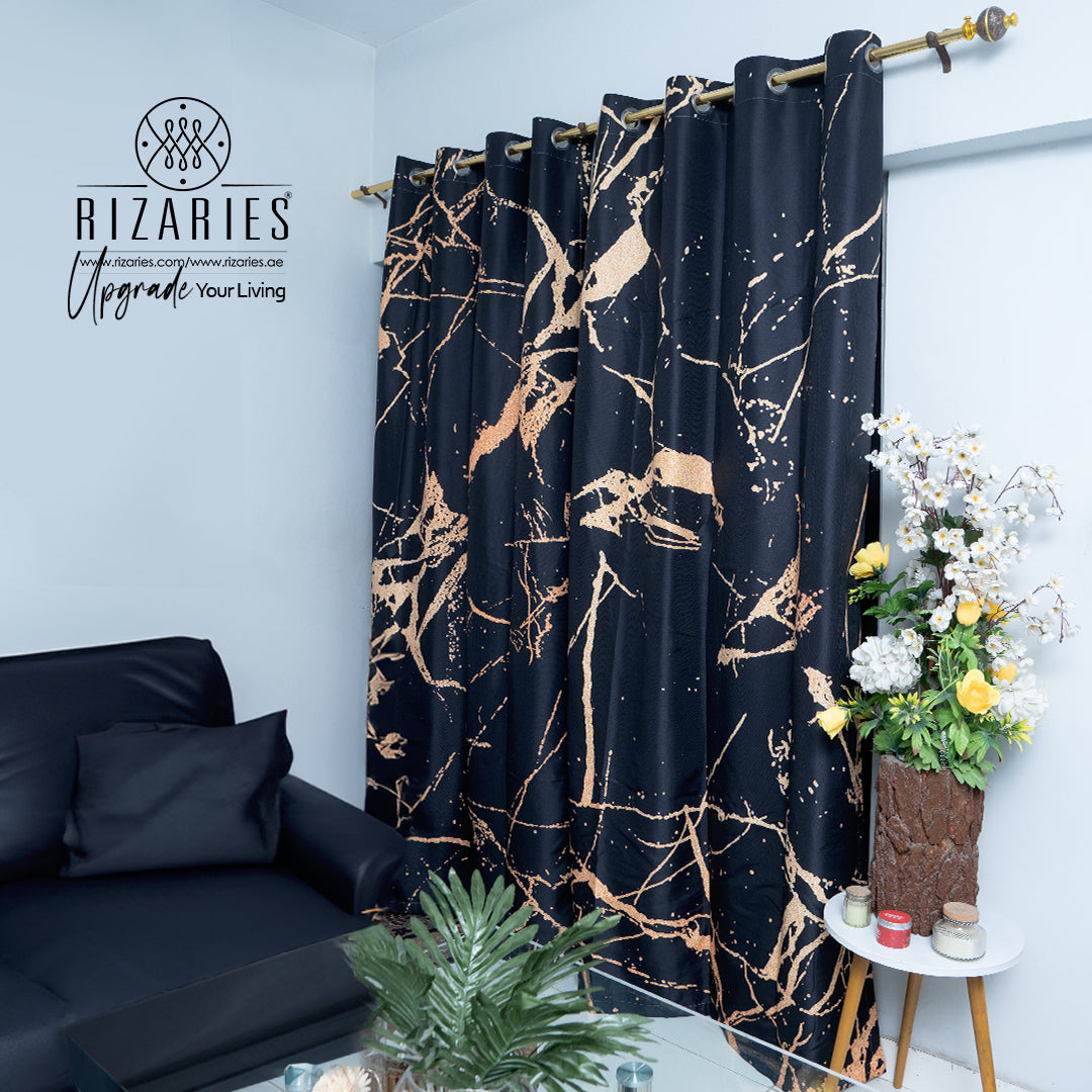 Black Yellow Gold Abstract Curtains