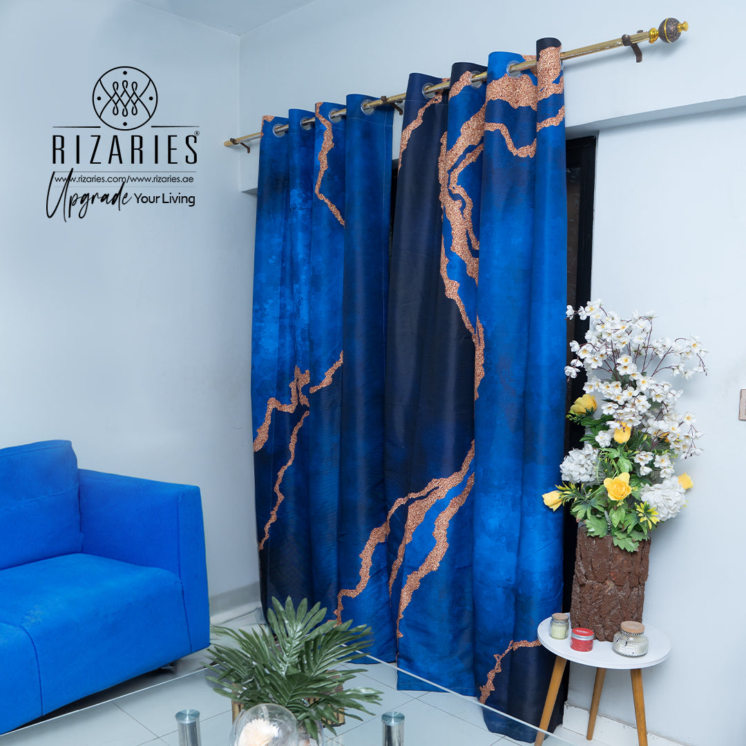 Blue Gold Abstract Curtains