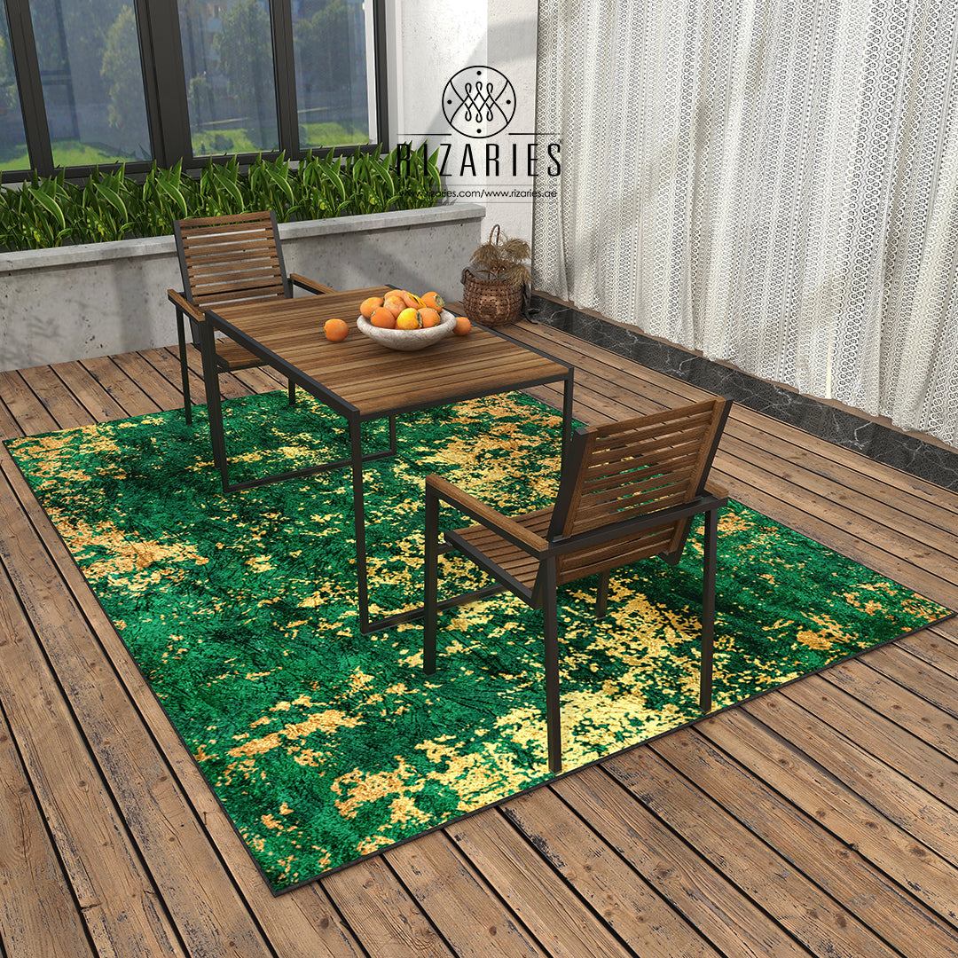 Green Gold Abstract Pattern Centerpiece (Rug)