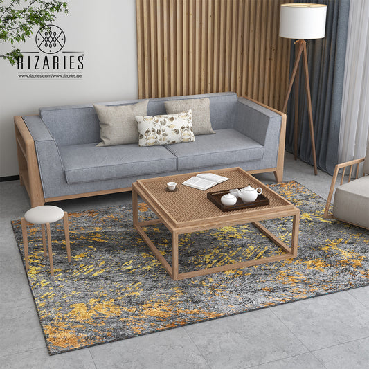 Grey Gold Abstract Pattern Centerpiece (Rug)