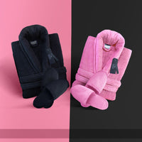 Thumbnail for Couple Set Lite Pink & Black (2 Velour Bathrobe, 2 Velour Slippers)