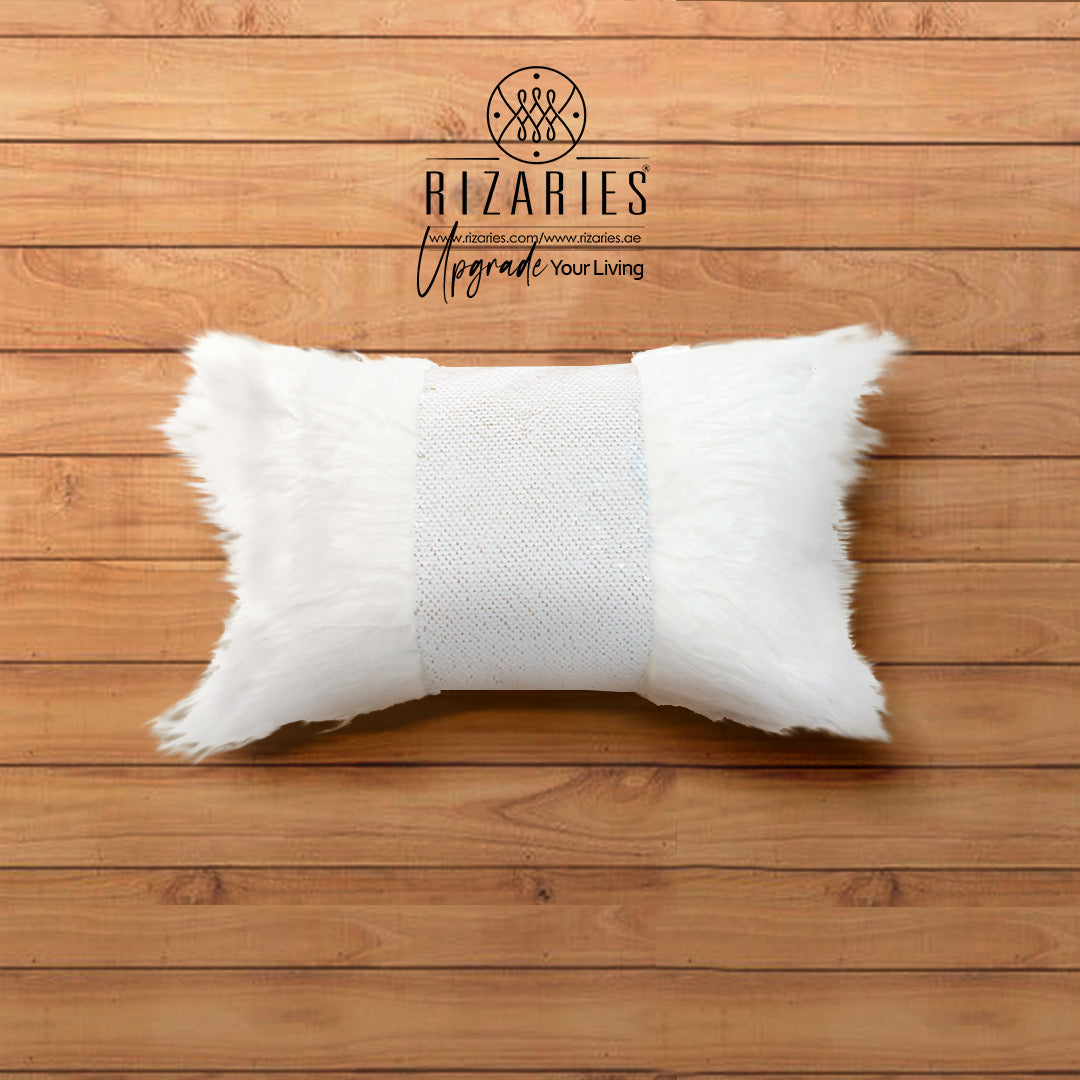 Rectangle Monster fur & Sequins White Gold Throw Pillow