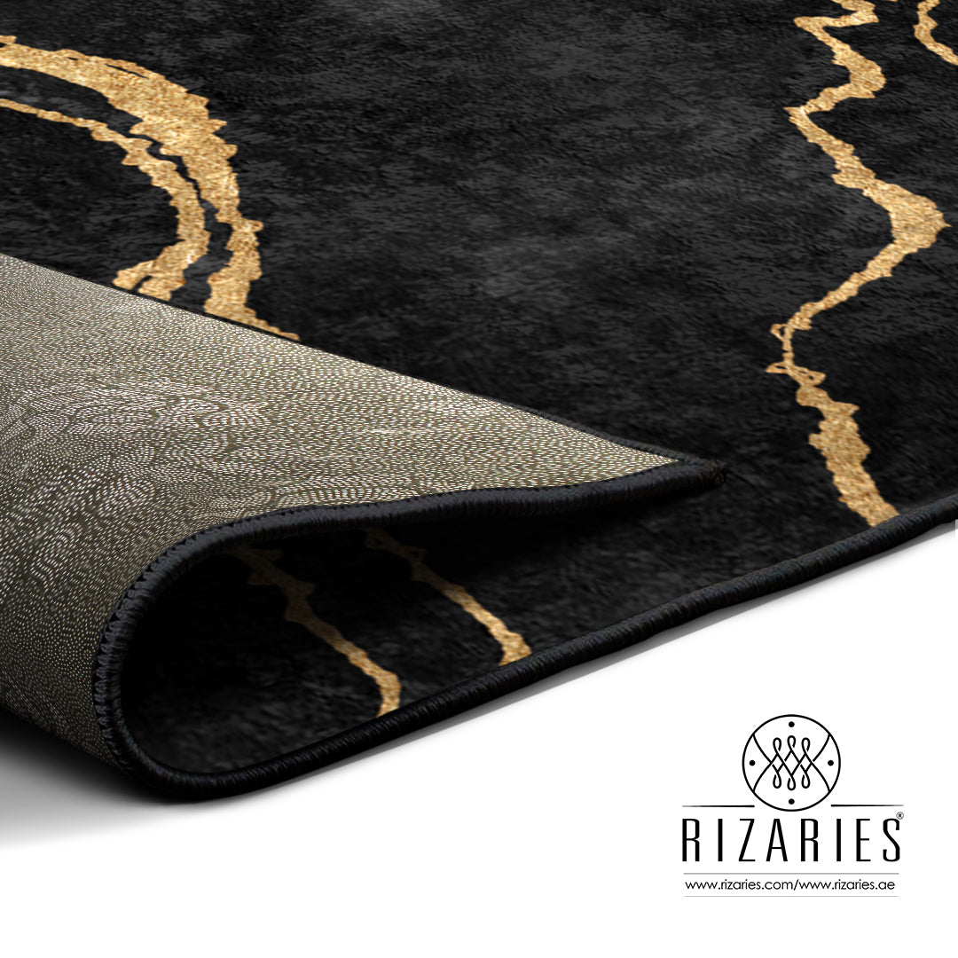 New Black Gold Abstract Centerpiece (Rug)