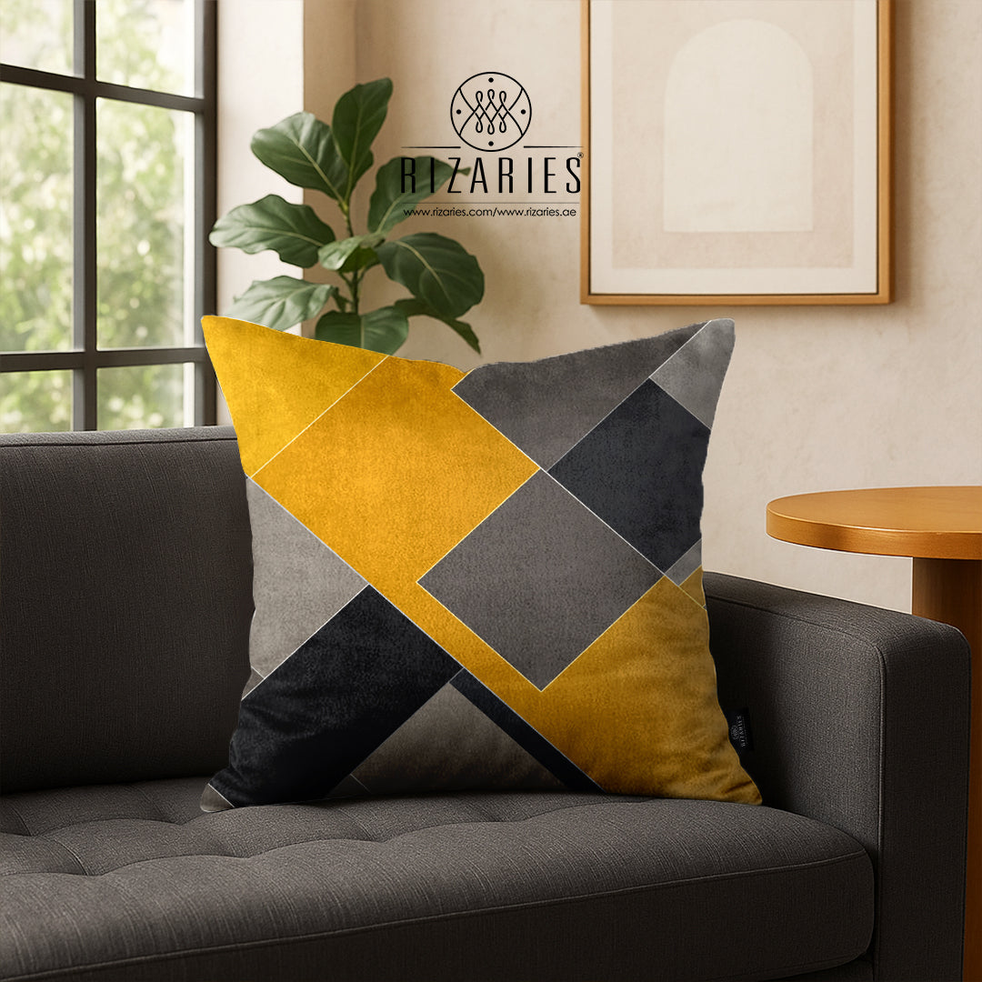 SuperSoft Yellow Black Geometric Throw Cushion - Main Image
