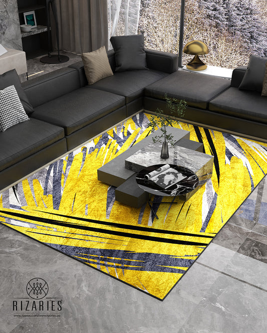 Yellow Grey Abstract Centerpiece (Rug)