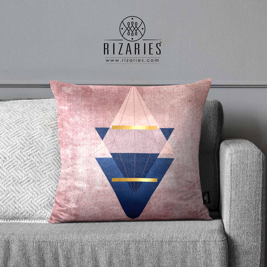 SuperSoft Pink Navy Geo Throw Cushion – Rizaries - Main Image