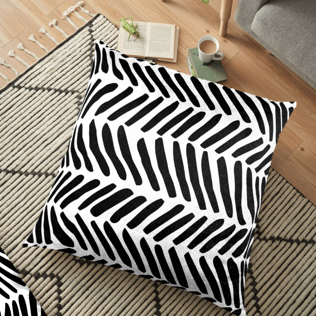 (26"x26") Supersoft Black & White Abstract FLOOR Cushion Cover