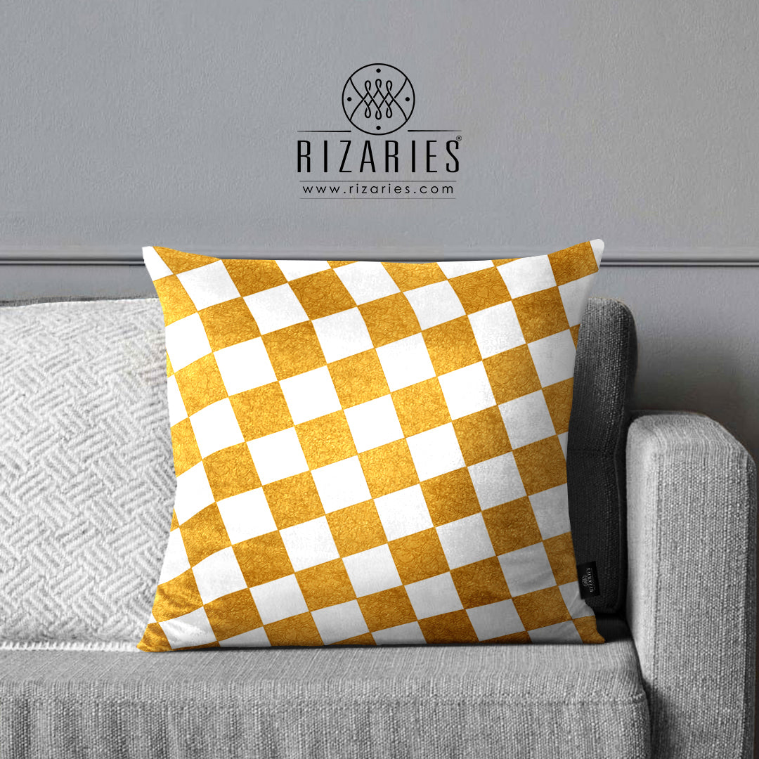SuperSoft White Gold Checker Box Throw Cushion