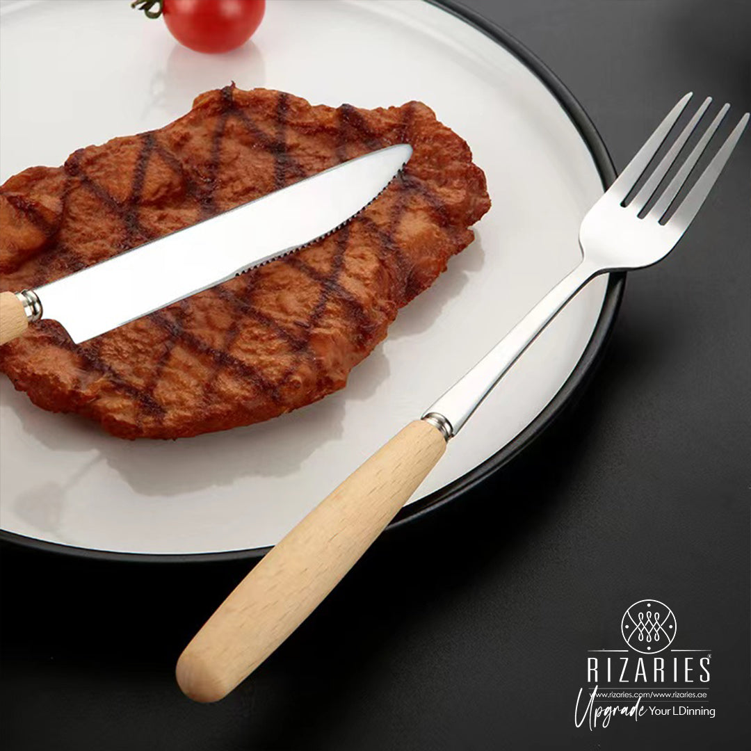Wood pattern with Silver Cutlery Set