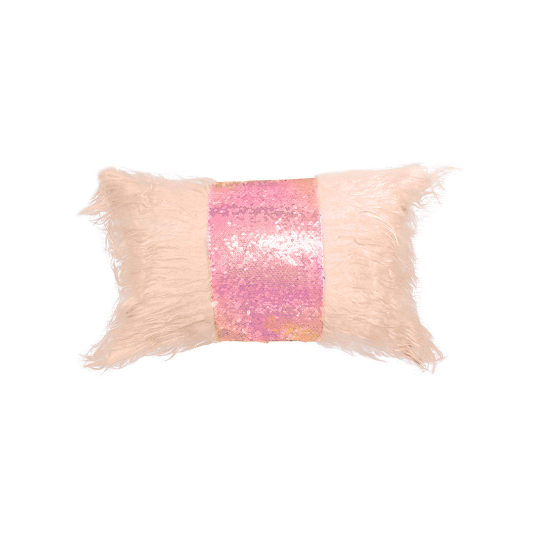 Rectangle Monster fur & Sequence Pink Throw Pillow