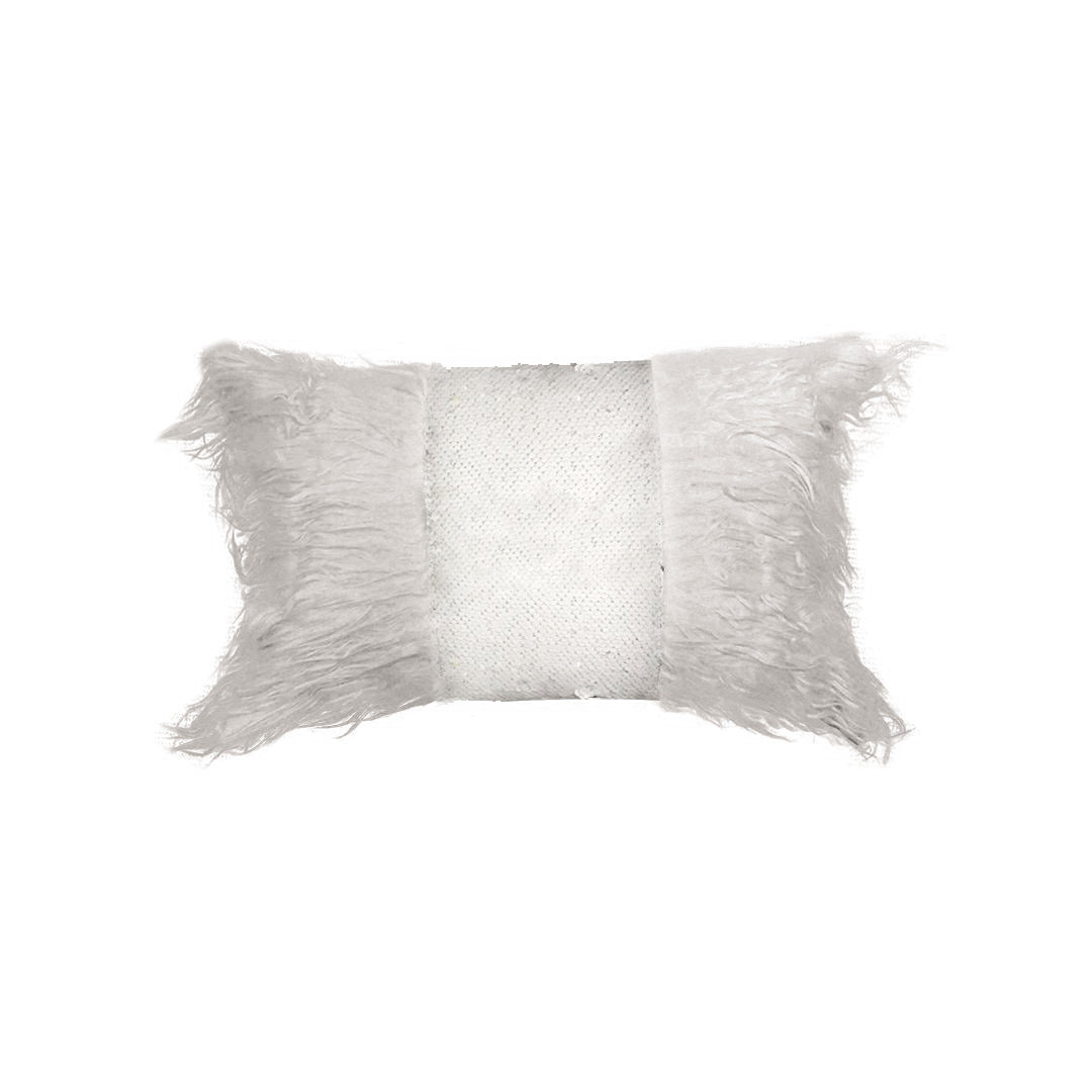 Rectangle Monster fur & Sequence Grey Throw Pillow