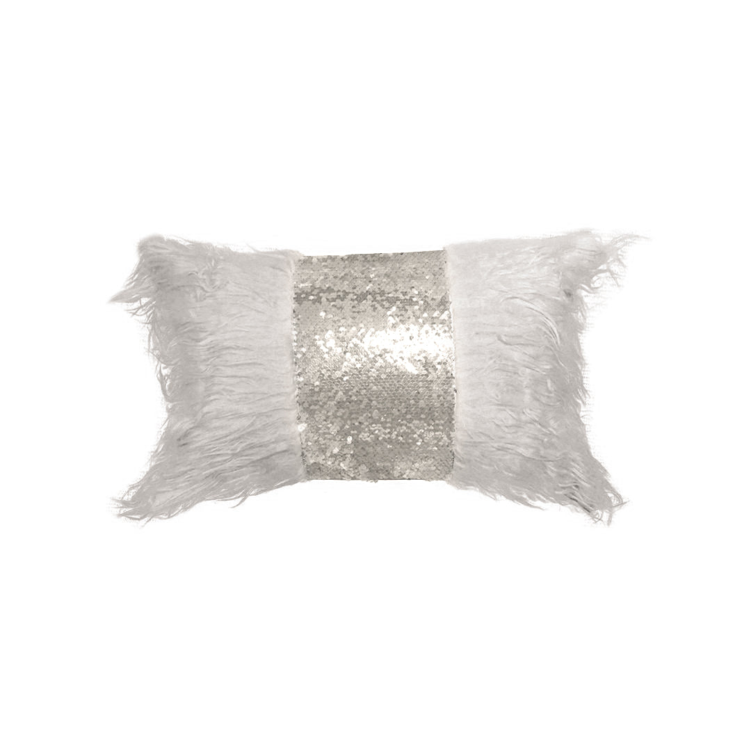 Rectangle Monster fur & Sequence Grey Throw Pillow
