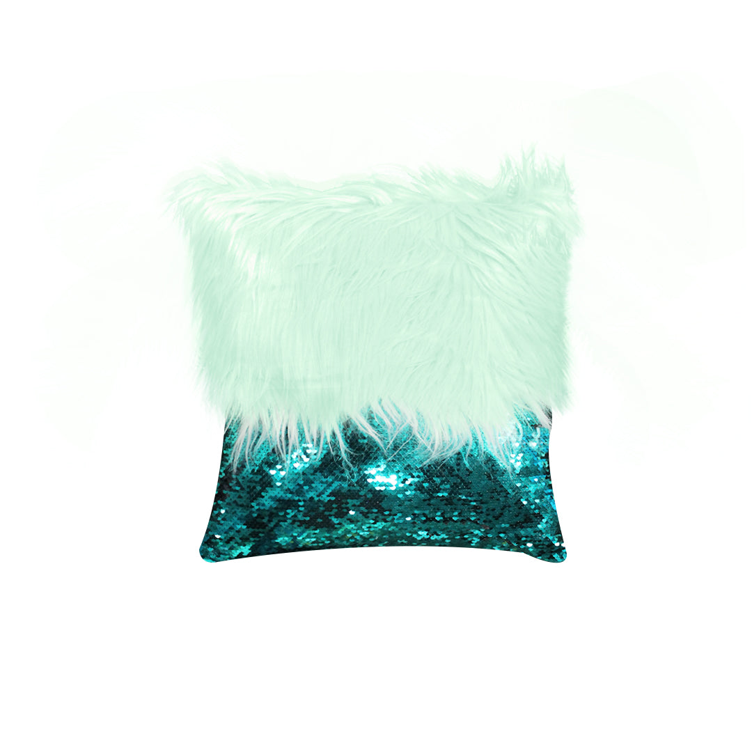 Monster fur & Sequence Sea Green Throw Pillow