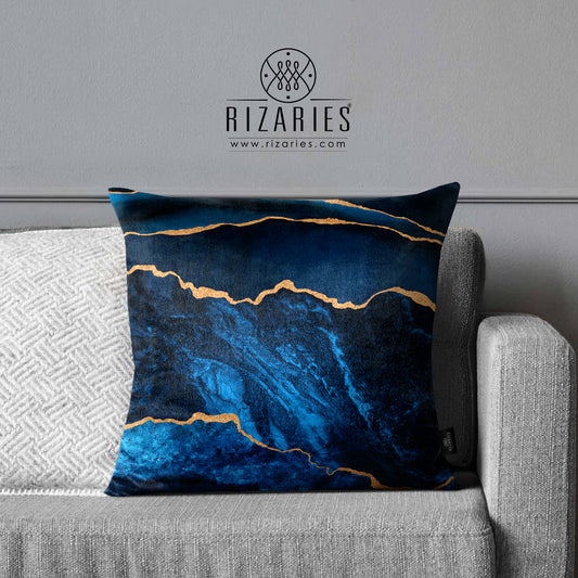 SuperSoft New Blue Gold Abstract Throw Cushion