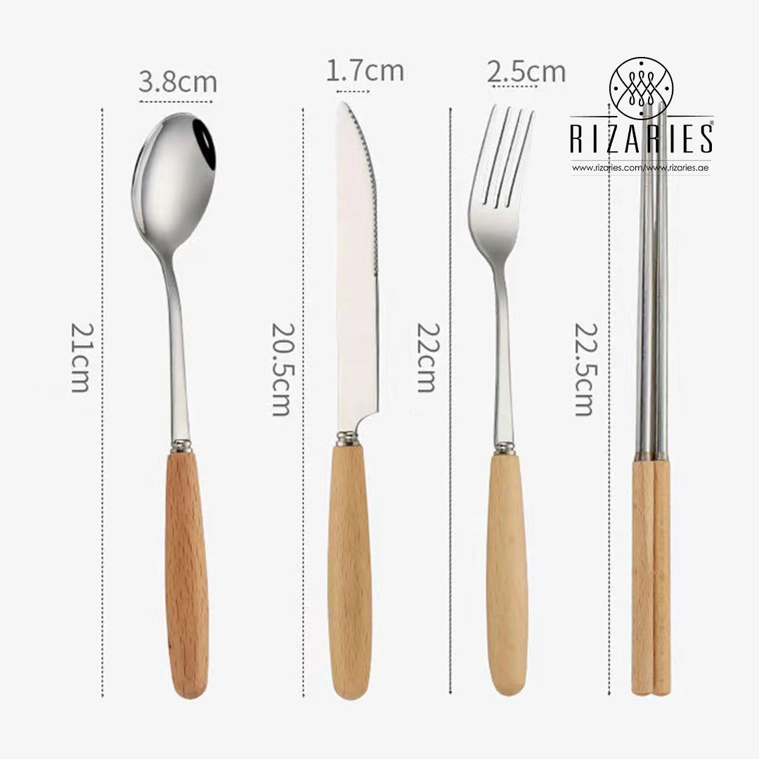 Wood pattern with Silver Cutlery Set