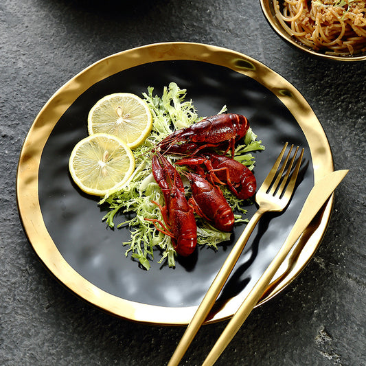 Matt Black & Gold Edges Porcelain Plates