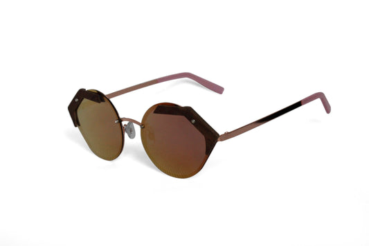 Round Rose Gold Metal Wood Sunglasses