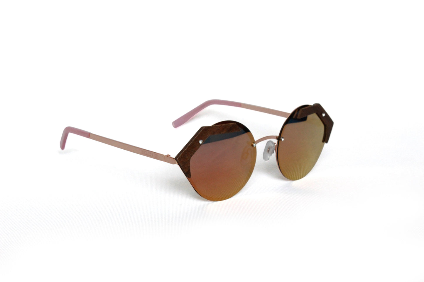 Round Rose Gold Metal Wood Sunglasses
