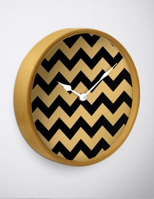 Black & Gold Chevron Wall Clock