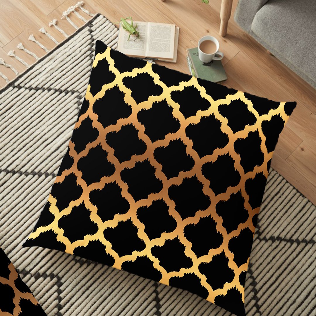 (26"x26") Supersoft Black Quatrefoil FLOOR Cushion Cover