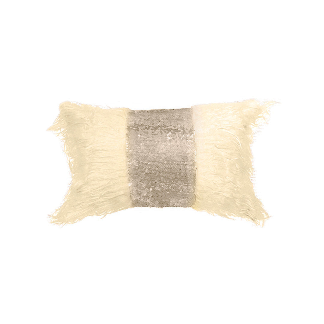 Rectangle Monster fur & Sequence Ivory Throw Pillow