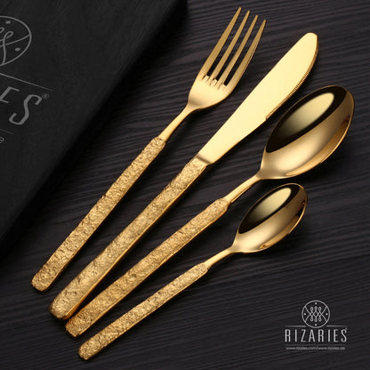 Rough Handle Full Gold Cutlery Set